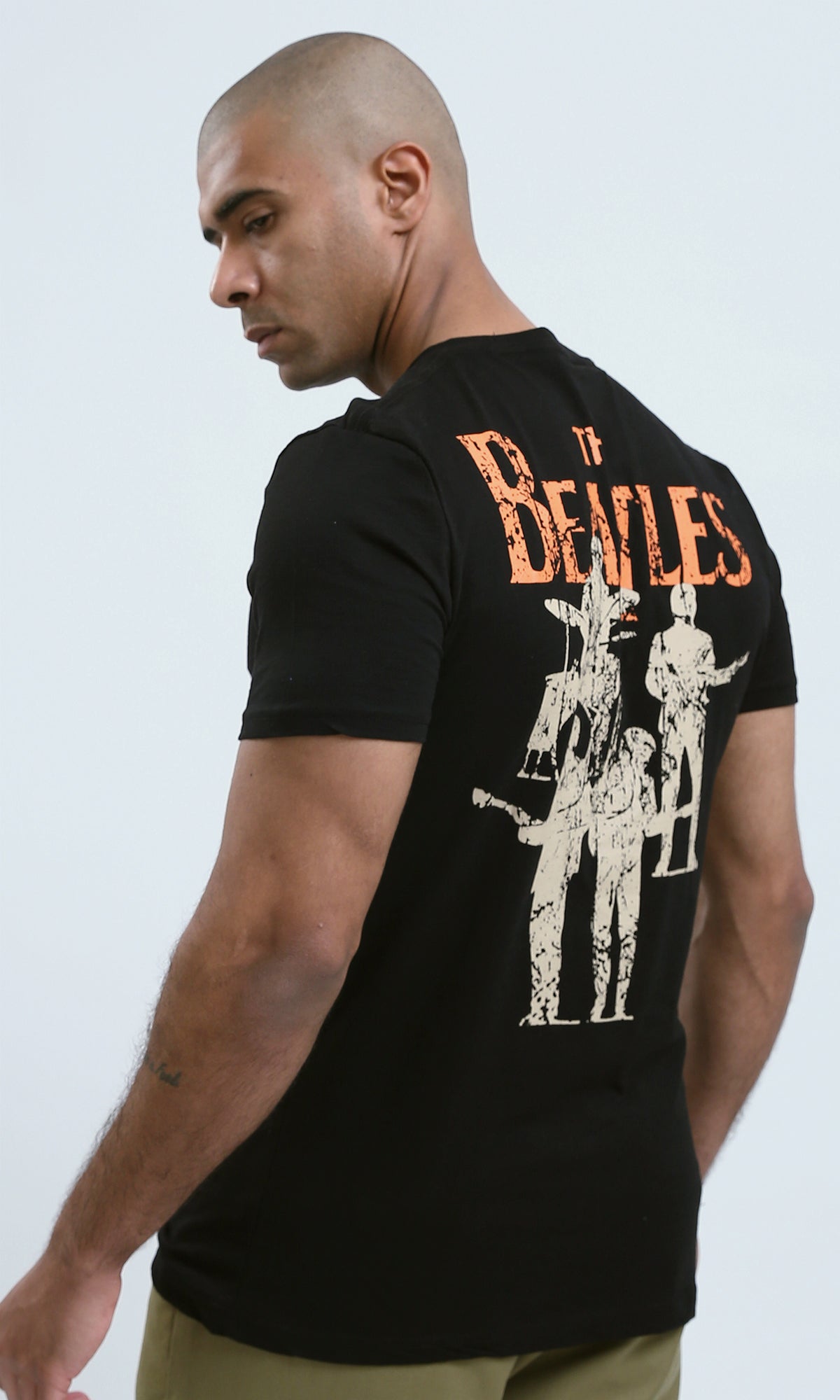 O182448 Black Tee With Front & Back Print "The Beatles"