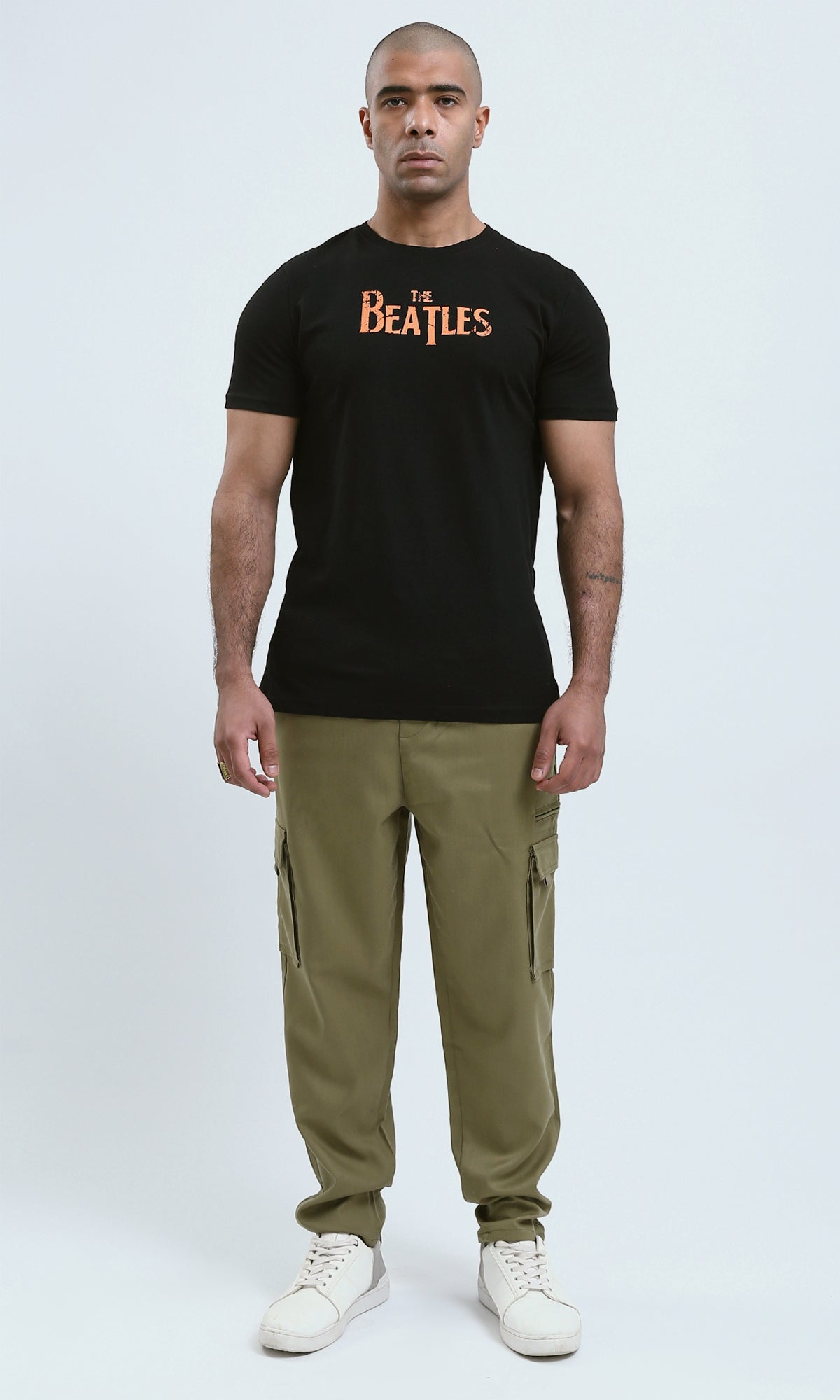 O182448 Black Tee With Front & Back Print "The Beatles"