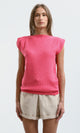 O182702 Neon Pink Short Sleeves Tee With Boat Neck