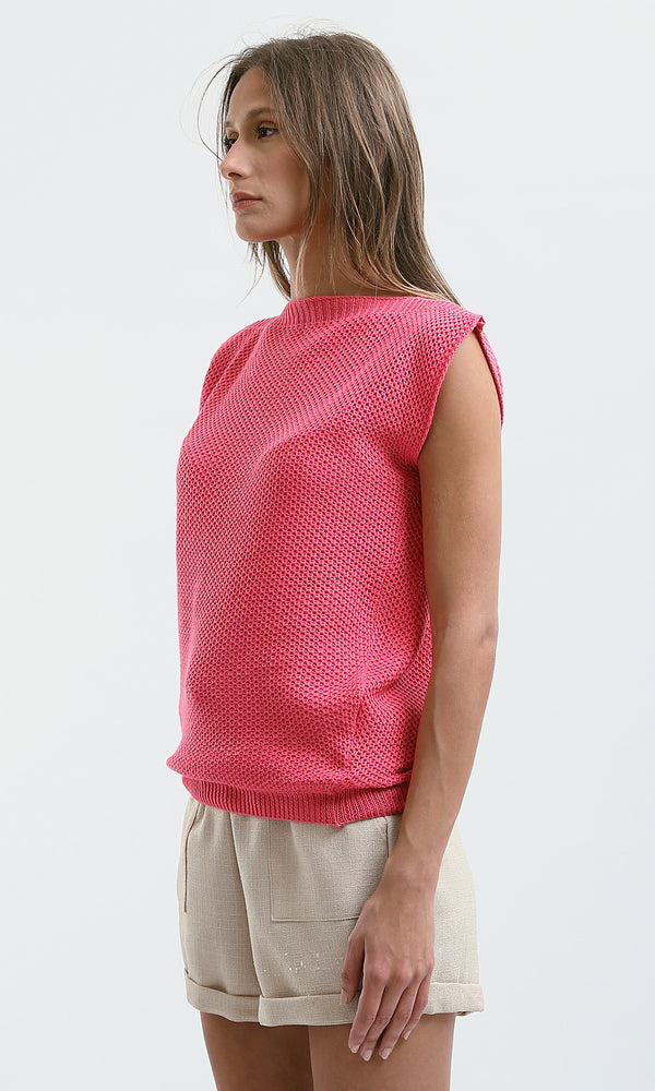 O182702 Neon Pink Short Sleeves Tee With Boat Neck