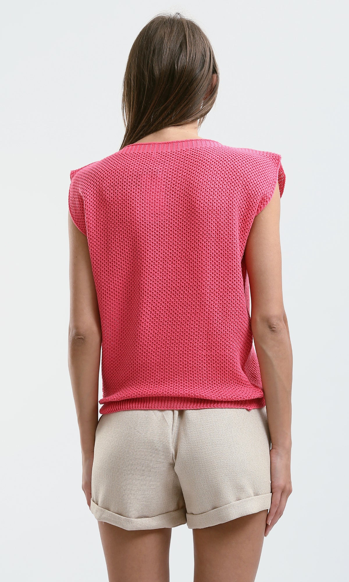 O182702 Neon Pink Short Sleeves Tee With Boat Neck
