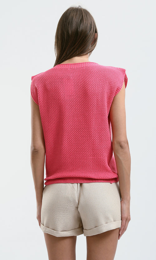 O182702 Neon Pink Short Sleeves Tee With Boat Neck