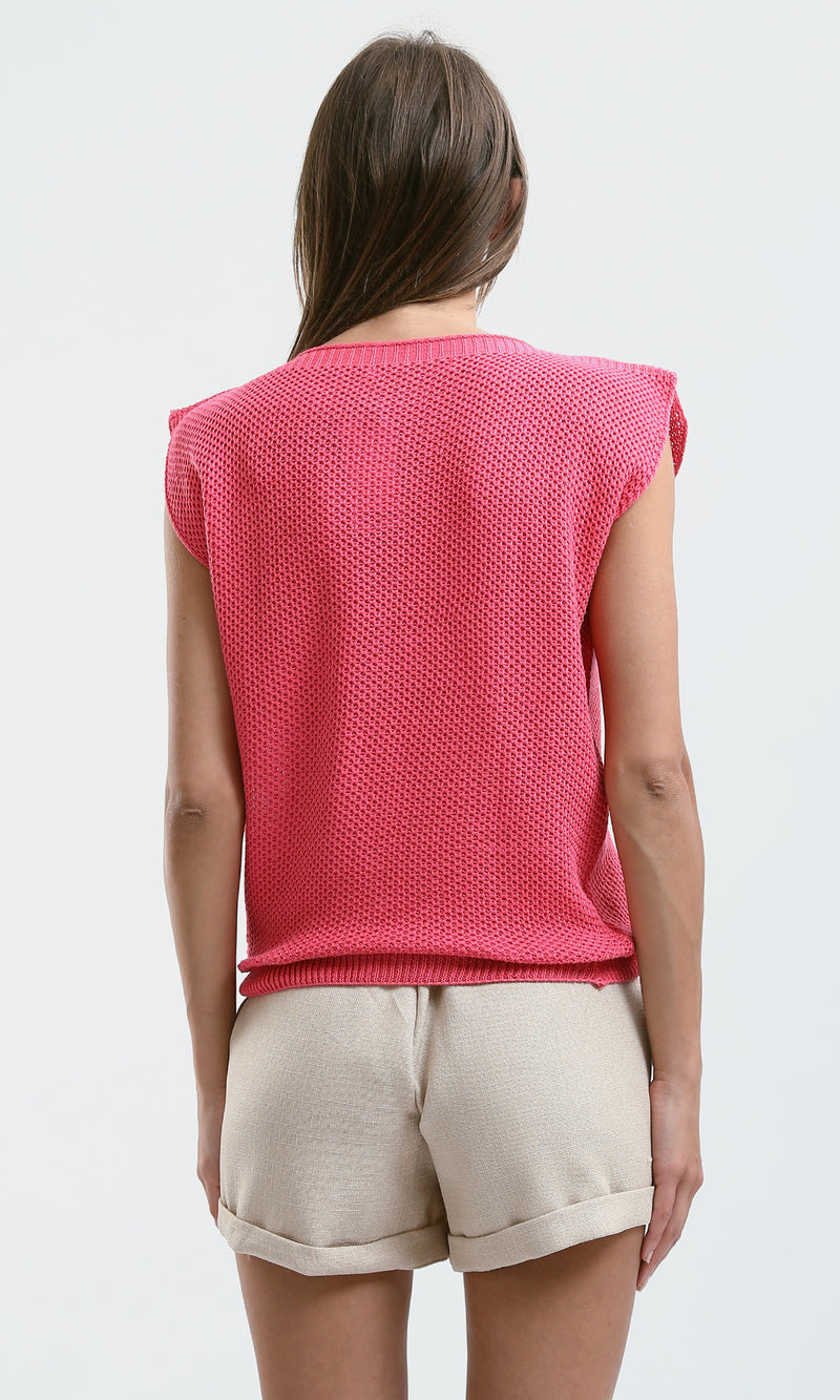 O182702 Neon Pink Short Sleeves Tee With Boat Neck