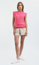 O182702 Neon Pink Short Sleeves Tee With Boat Neck