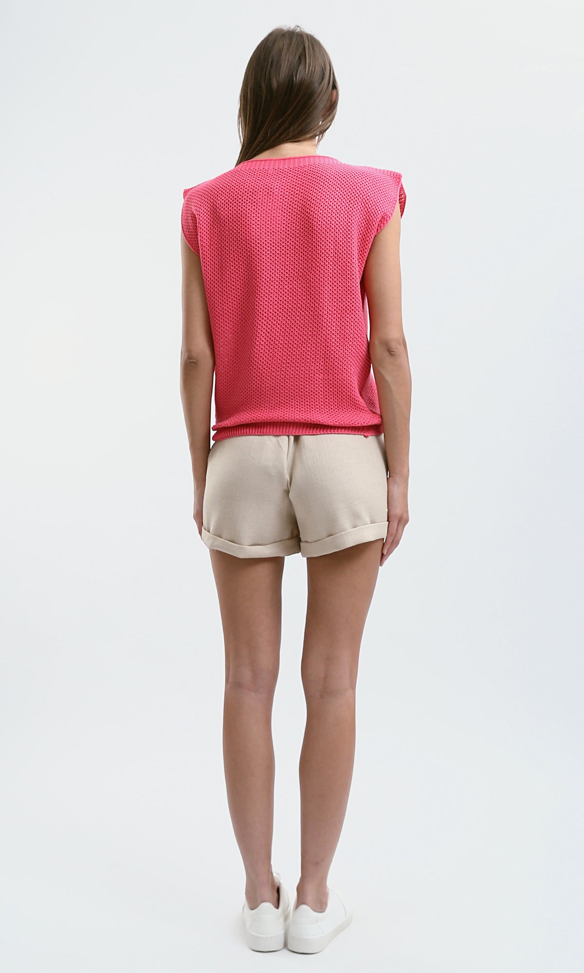 O182702 Neon Pink Short Sleeves Tee With Boat Neck