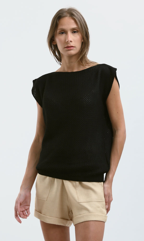 O182703 Slip On Short Sleeves Black Basic Tee