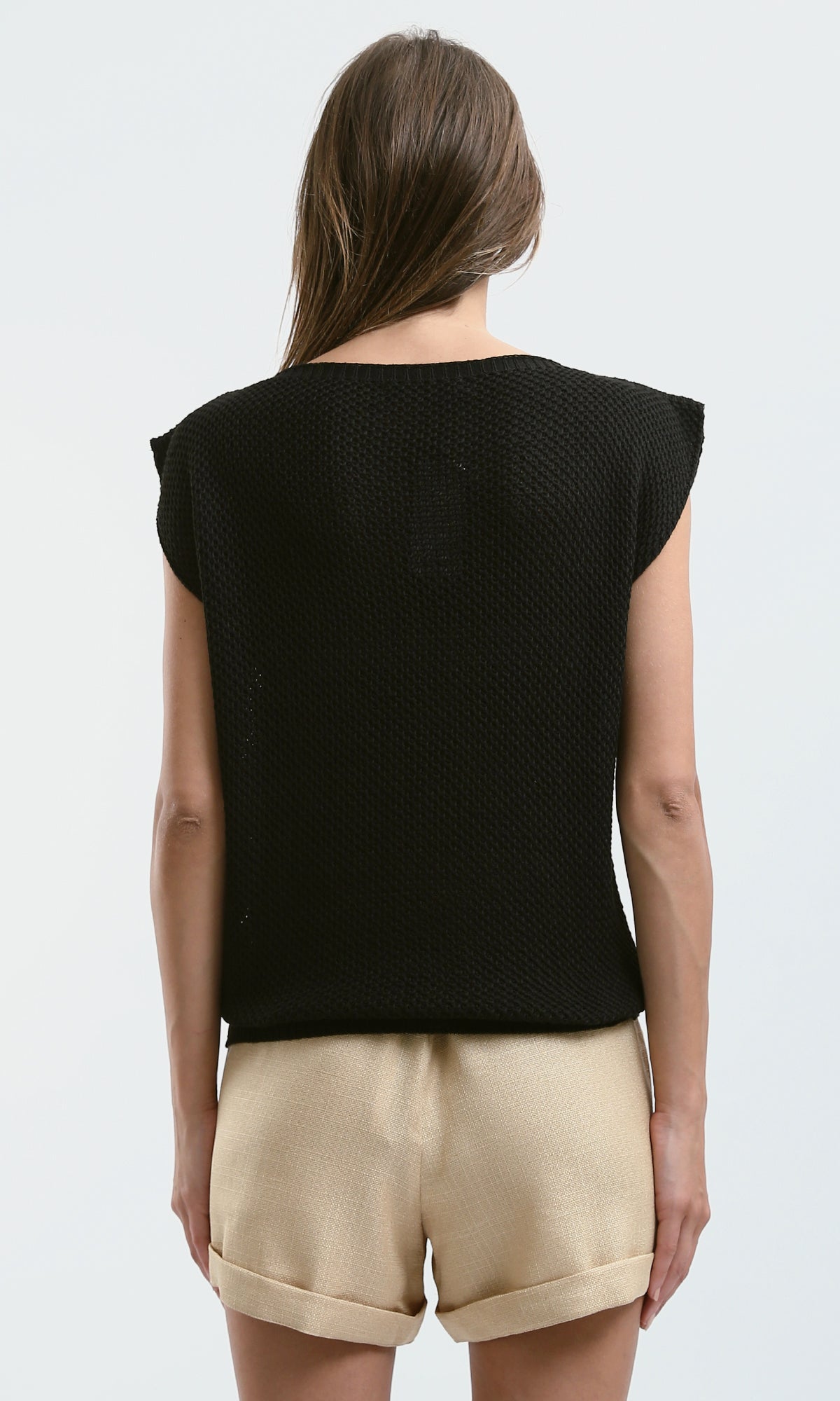 O182703 Slip On Short Sleeves Black Basic Tee