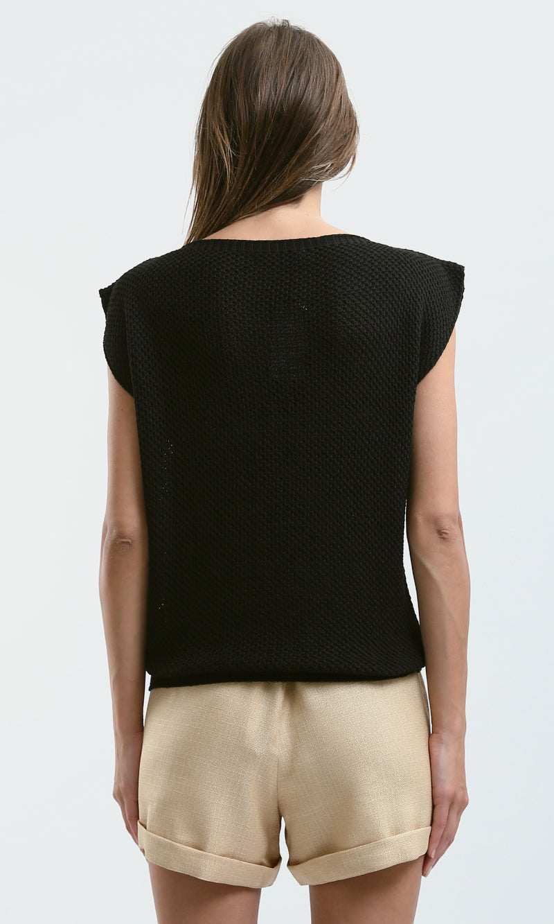 O182703 Slip On Short Sleeves Black Basic Tee