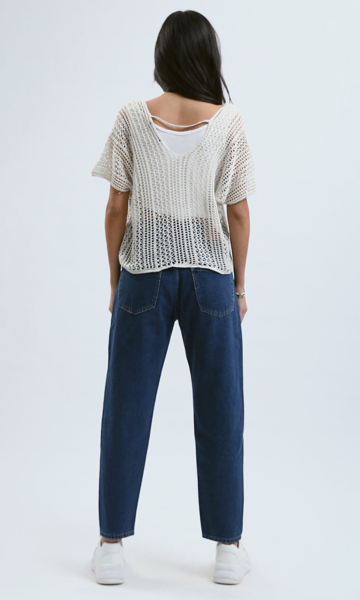 O182705 Perforated Crochet White Summer Top