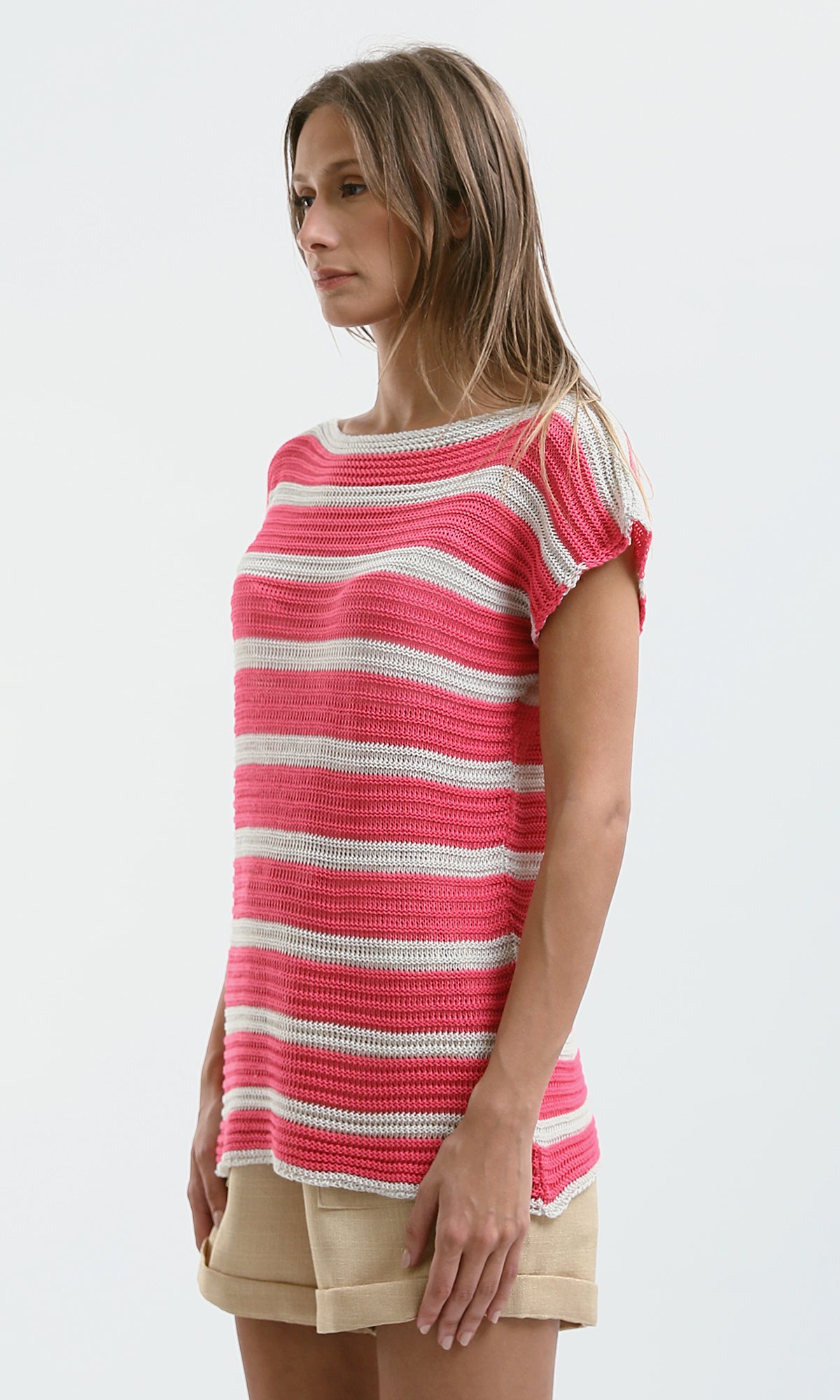 O182710 Trendy Striped Slip On Summer Top - Pink & White