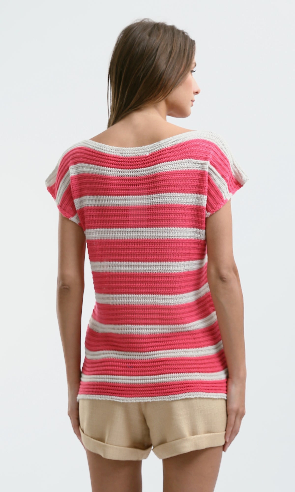 O182710 Trendy Striped Slip On Summer Top - Pink & White