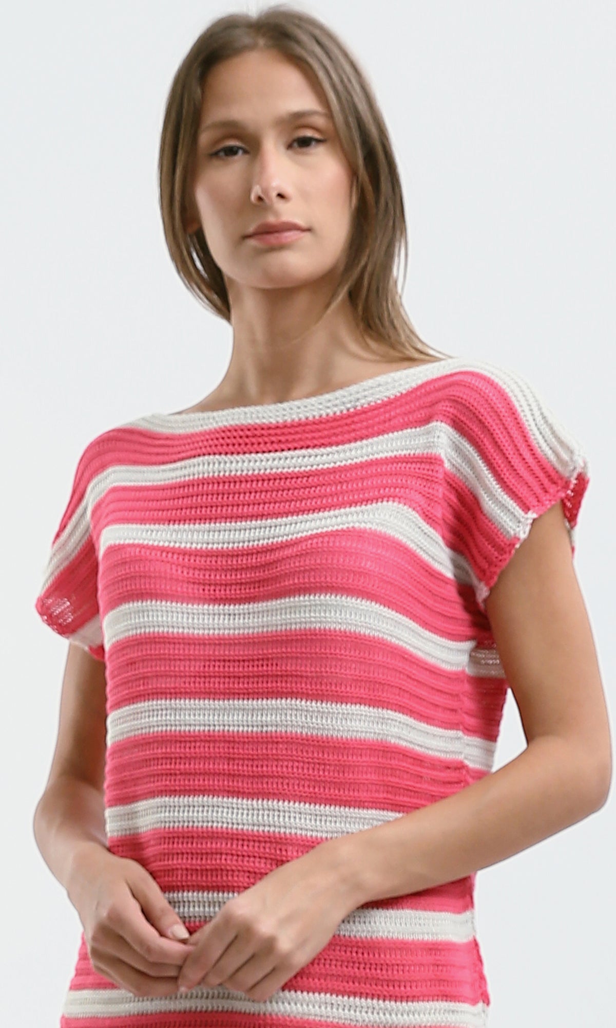 O182710 Trendy Striped Slip On Summer Top - Pink & White