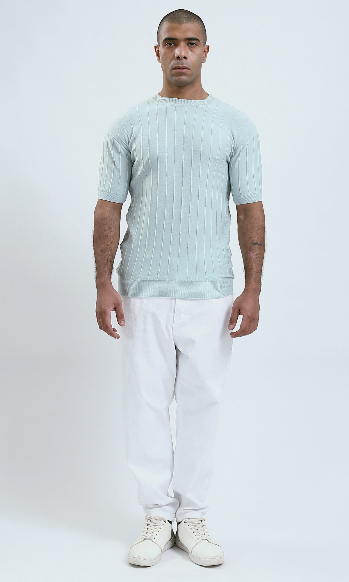 O182712 Round Neck Short Sleeves Kintted Tee - Mentgreen