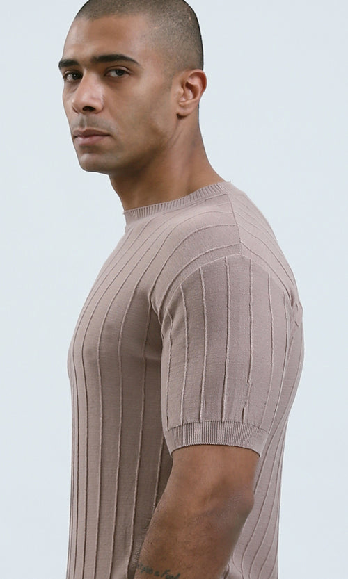 O182713 - Relaxed Fit Elbow Sleeves CoffeeCasual Tee