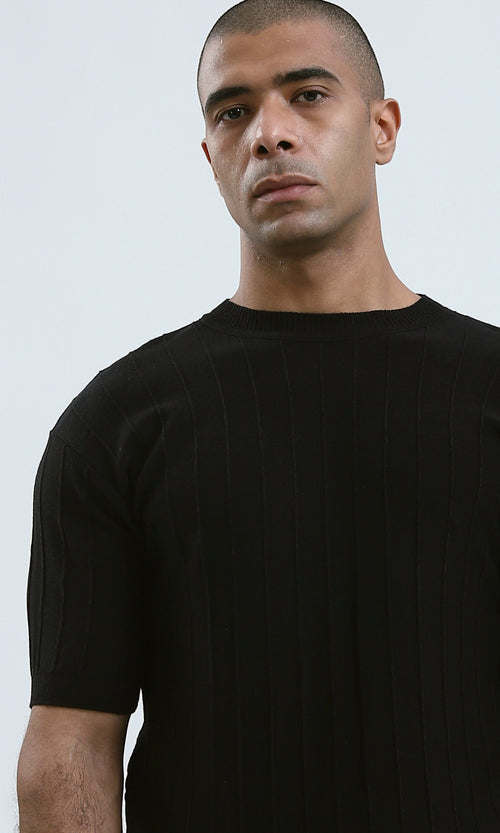 O182714 Kintted Relaxed Fit Slip On Black Tee