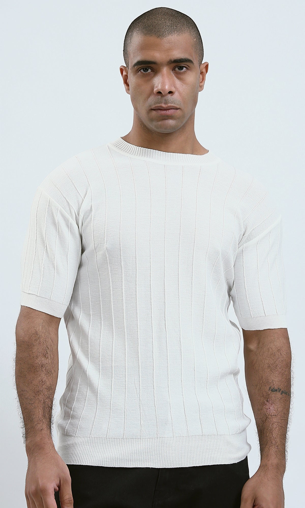 O182715 - Elbow Sleeves Round Neck White Comfort Tee