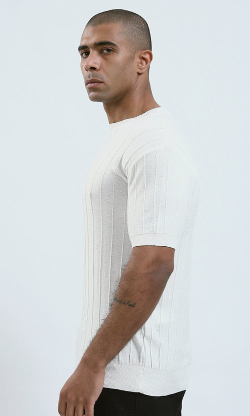 O182715 - Elbow Sleeves Round Neck White Comfort Tee