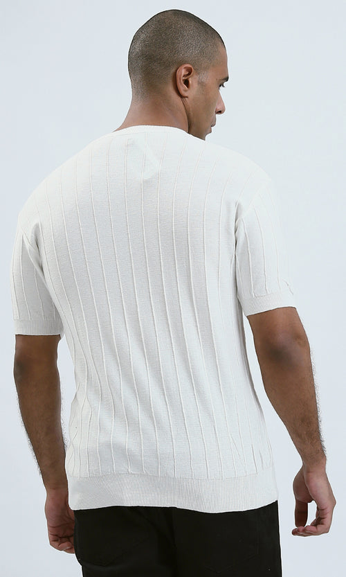 O182715 - Elbow Sleeves Round Neck White Comfort Tee