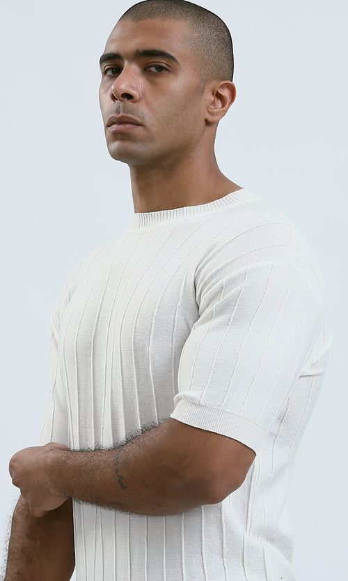 O182715 - Elbow Sleeves Round Neck White Comfort Tee