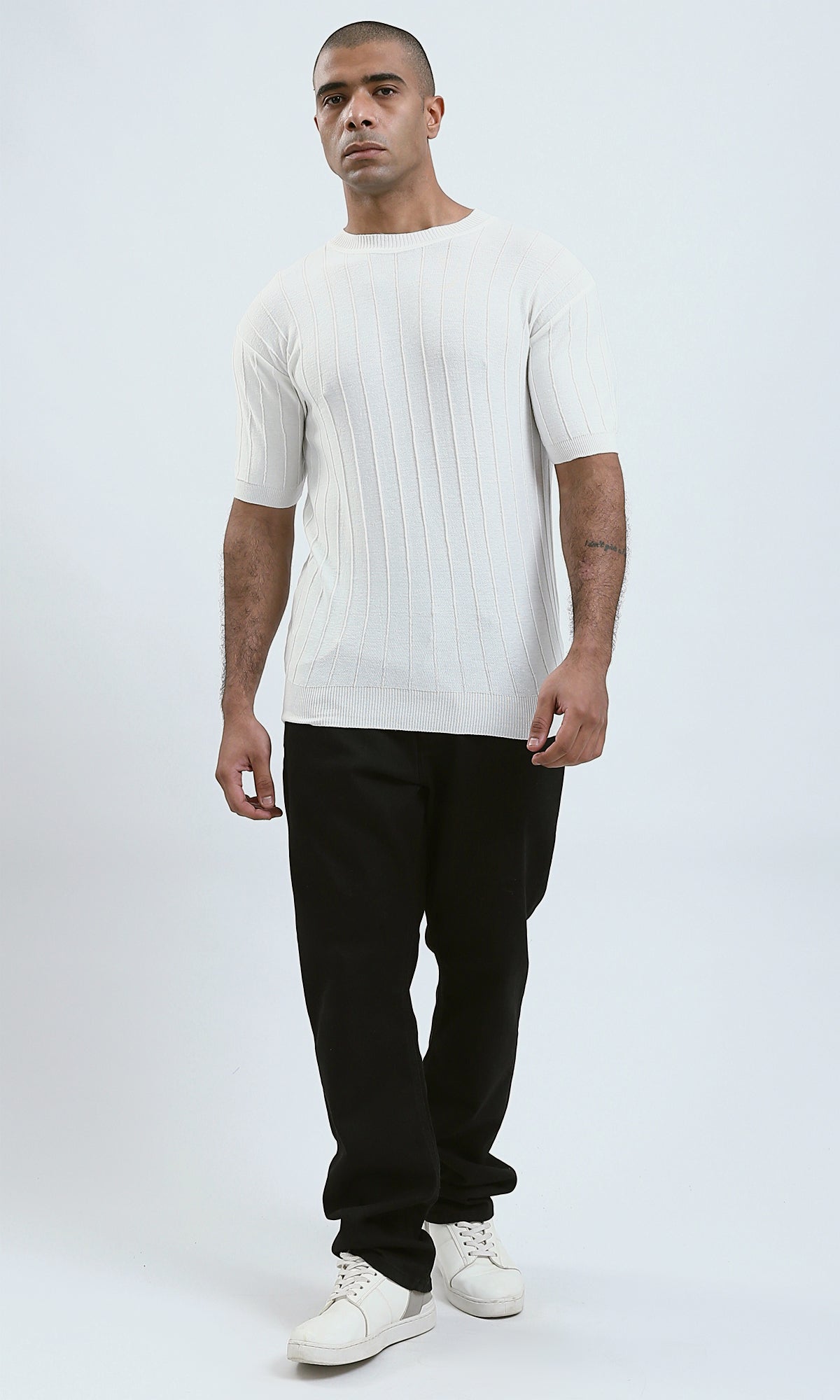 O182715 - Elbow Sleeves Round Neck White Comfort Tee