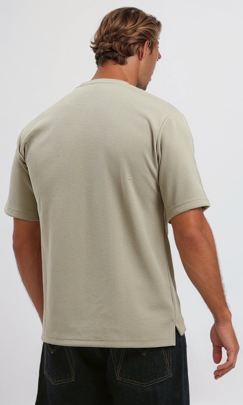 تي شيرت مريح بيج غامق بأكمام للكوع