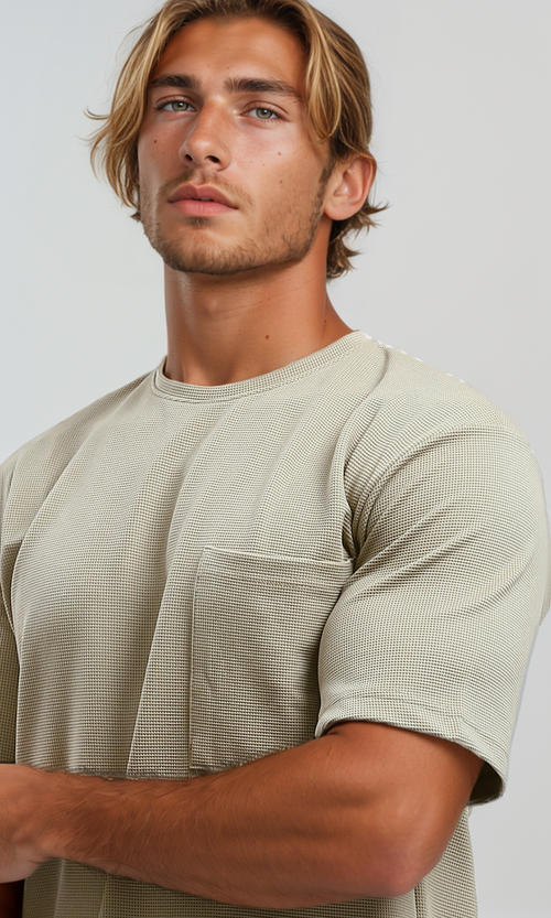 تي شيرت مريح بيج غامق بأكمام للكوع