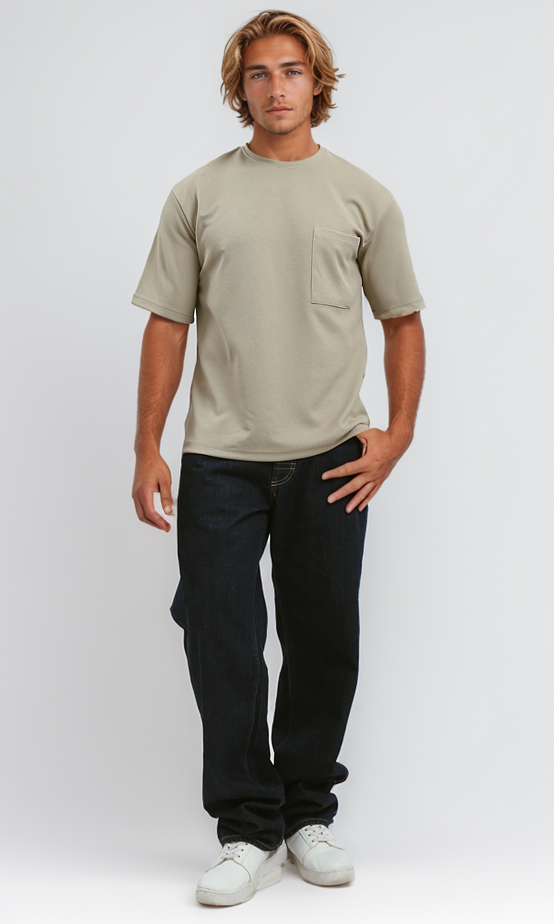 تي شيرت مريح بيج غامق بأكمام للكوع