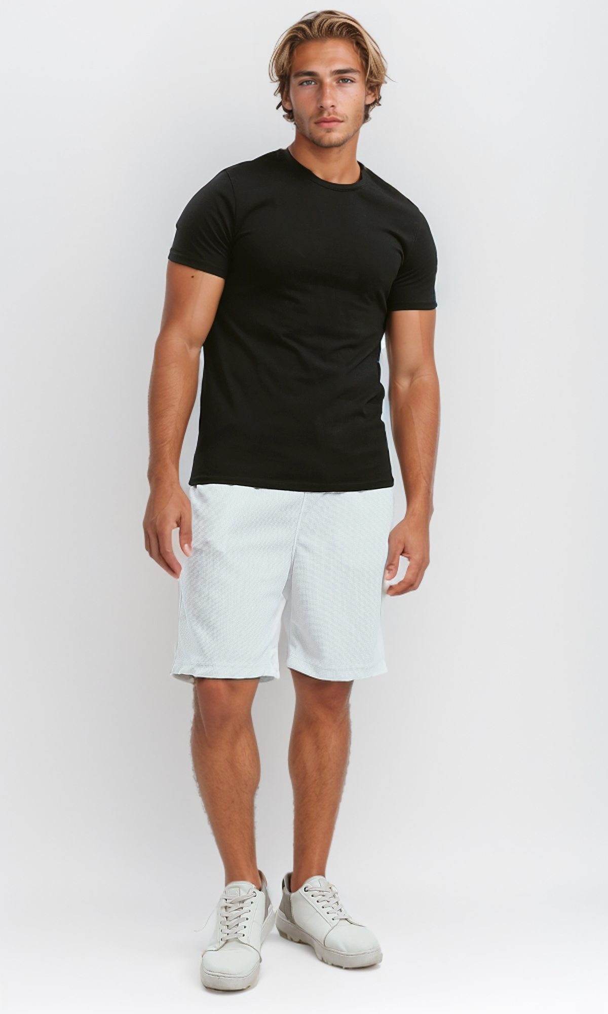 O182741 Slip On White Summer Shorts With Pockets