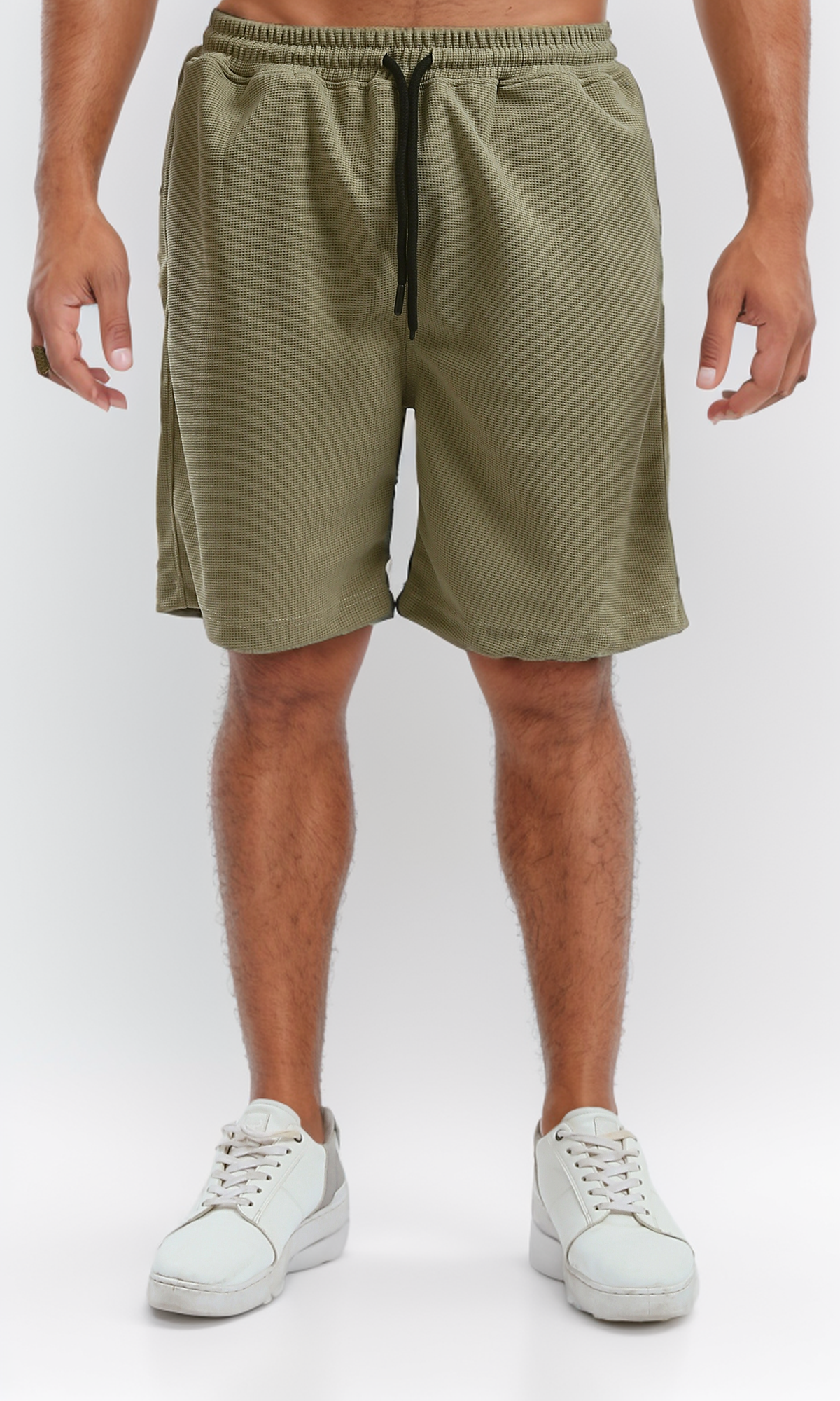 O182744 Elastic Waist Patterned Summer Shorts - Light Olive