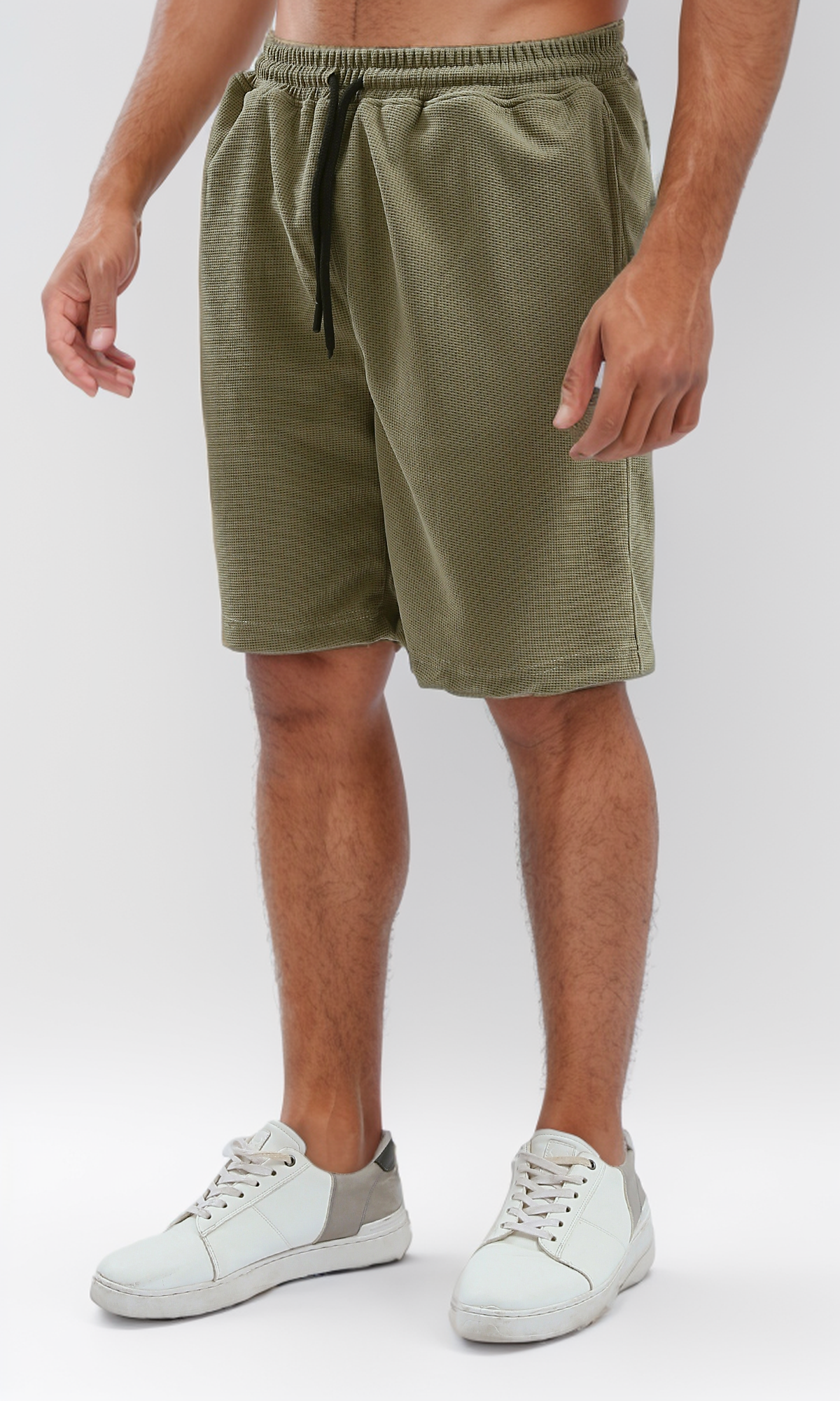 O182744 Elastic Waist Patterned Summer Shorts - Light Olive