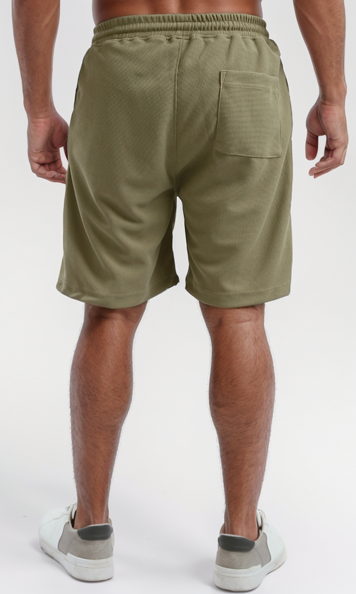 O182744 Elastic Waist Patterned Summer Shorts - Light Olive