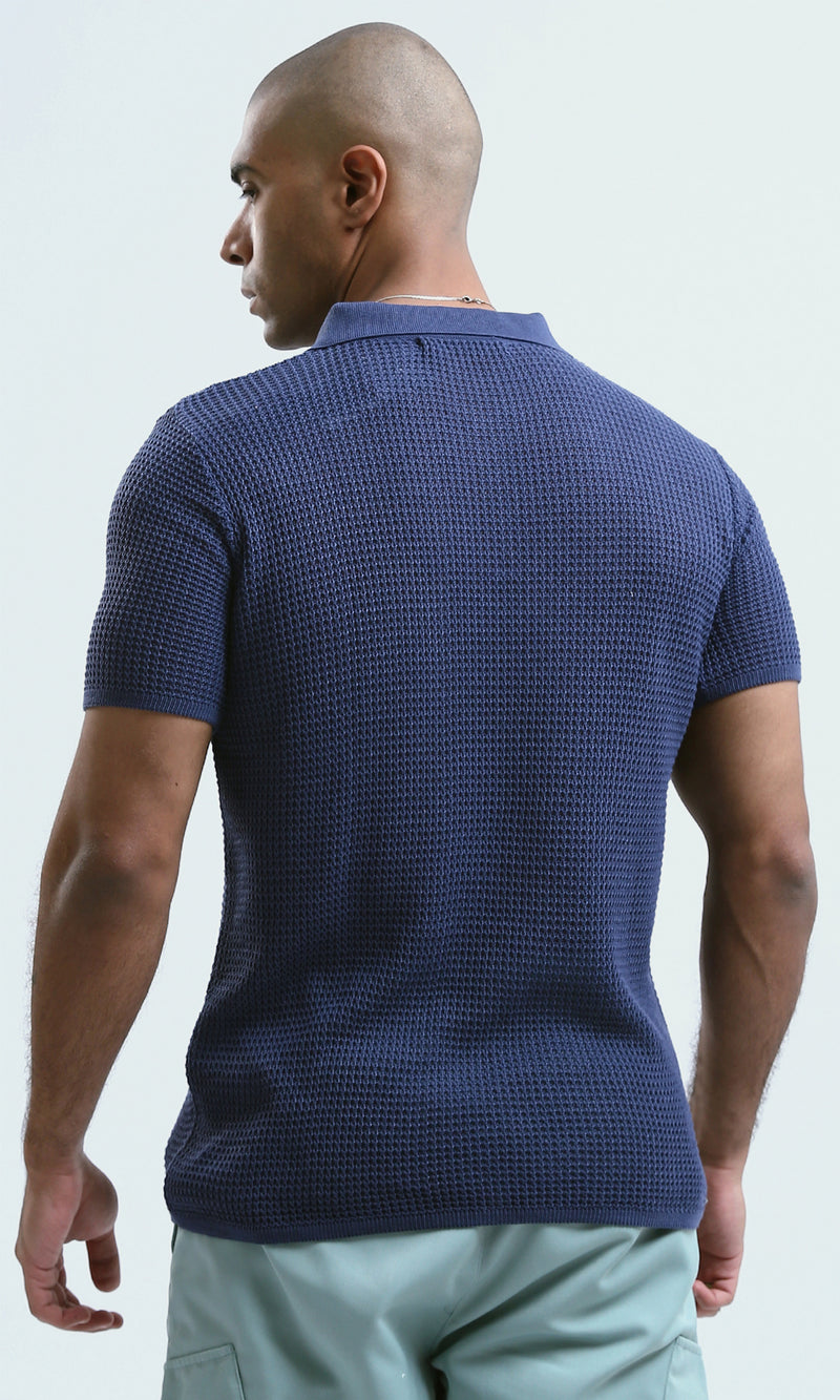 O182757 Short Sleeves Indigo Knitted Polo Shirt