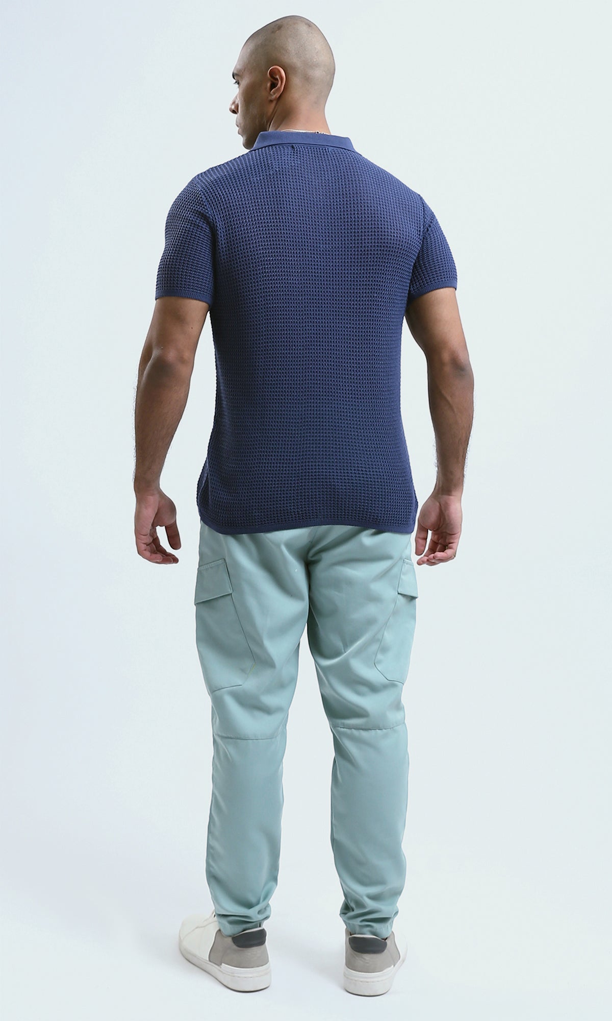 Midnight Blue Textured Knit Short Sleeve Polo - O182757