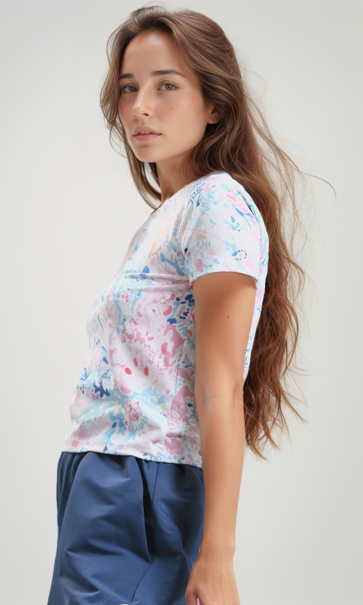 O182830 Pastel Colors Patterned Short Sleeves Tee