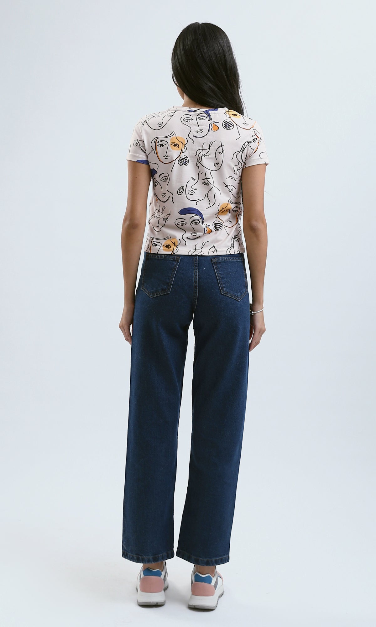 O182833 Faces Pattern Slip On Tee With Crew Neck