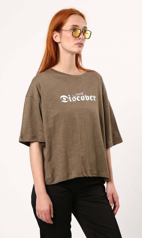 O182841 "Self Discover" Printed Heather Mocha Relaxed Tee