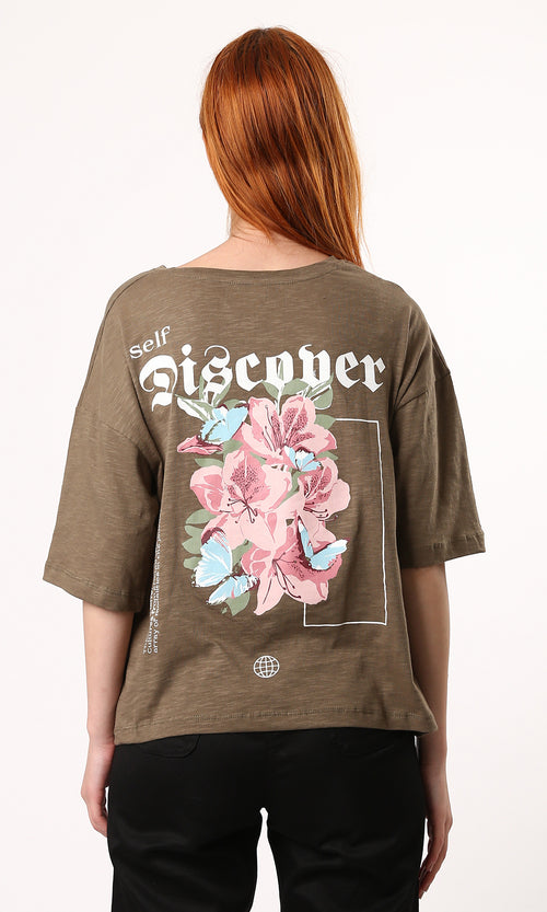 O182841 "Self Discover" Printed Heather Mocha Relaxed Tee