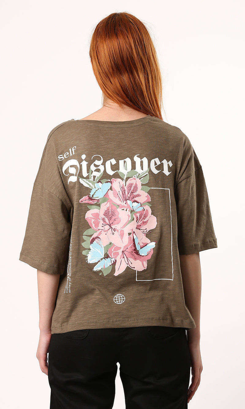 O182841 "Self Discover" Printed Heather Mocha Relaxed Tee
