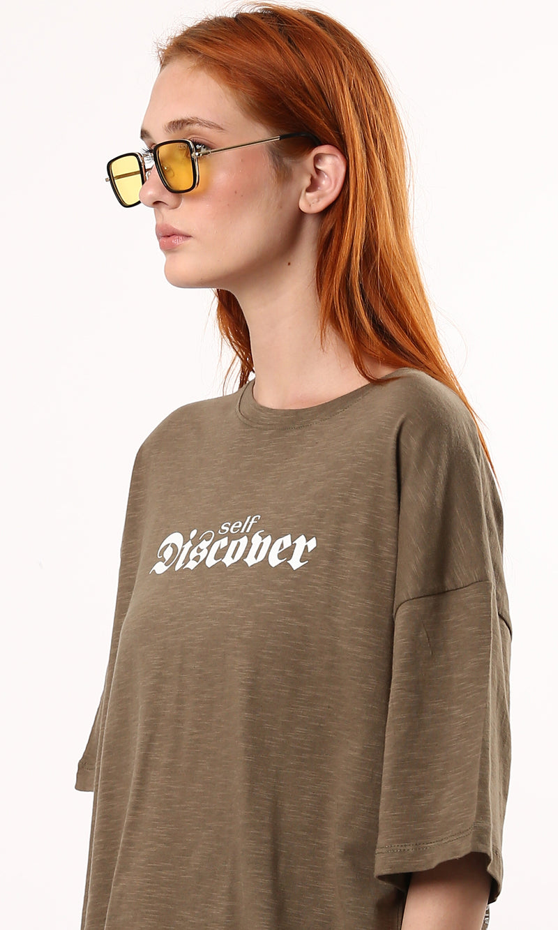 O182841 "Self Discover" Printed Heather Mocha Relaxed Tee