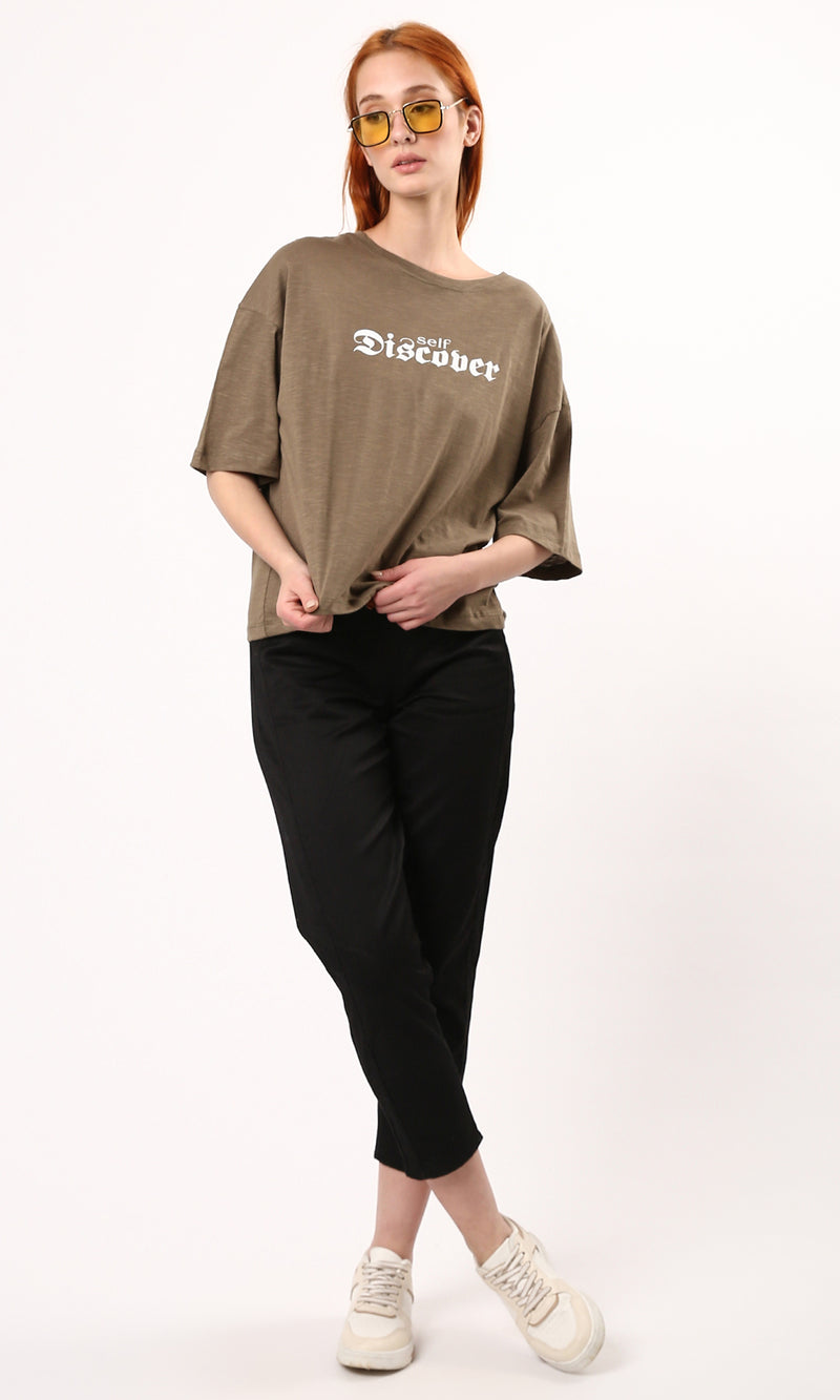 O182841 "Self Discover" Printed Heather Mocha Relaxed Tee