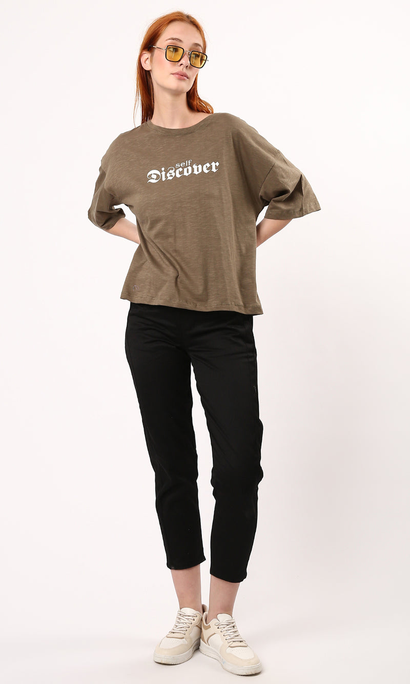 O182841 "Self Discover" Printed Heather Mocha Relaxed Tee