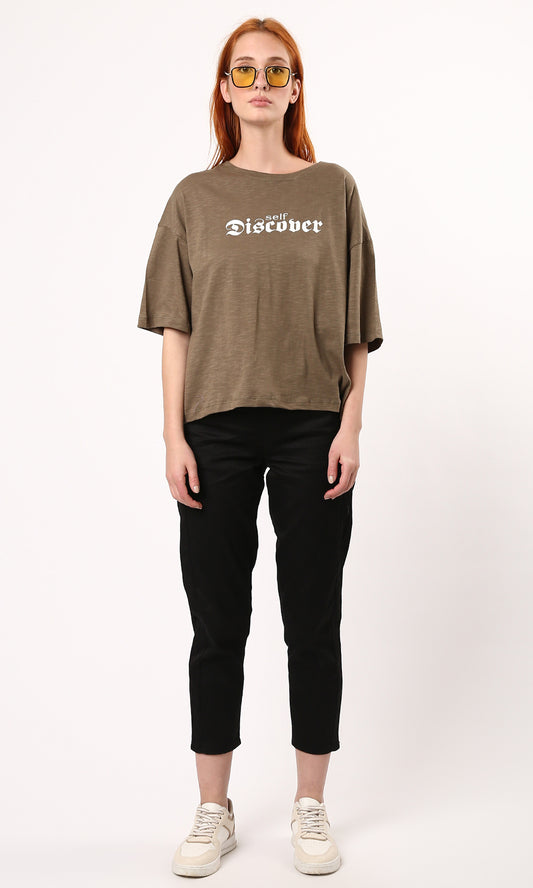 O182841 "Self Discover" Printed Heather Mocha Relaxed Tee