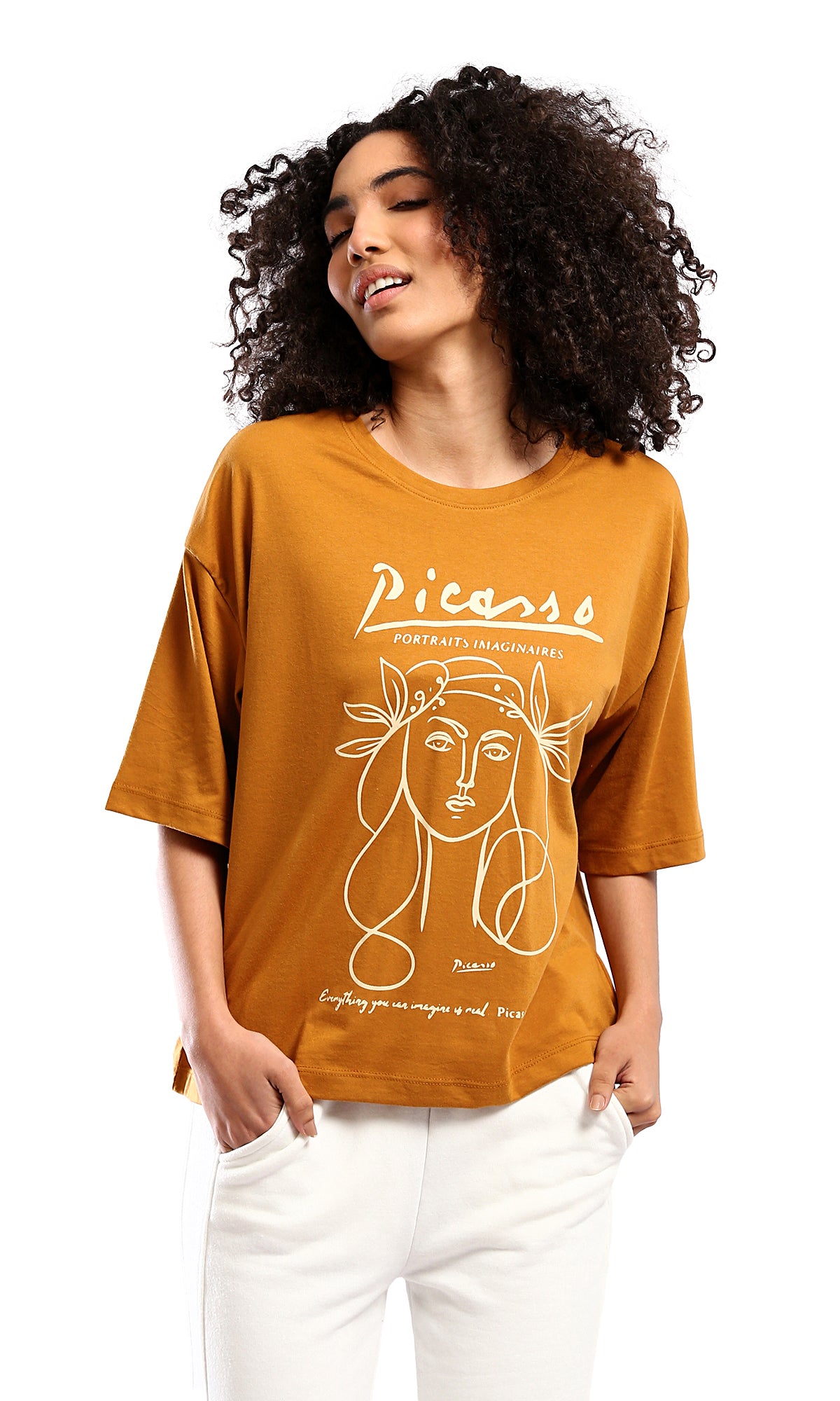 Picasso Graphic Mustard Oversized T-Shirt - O182843