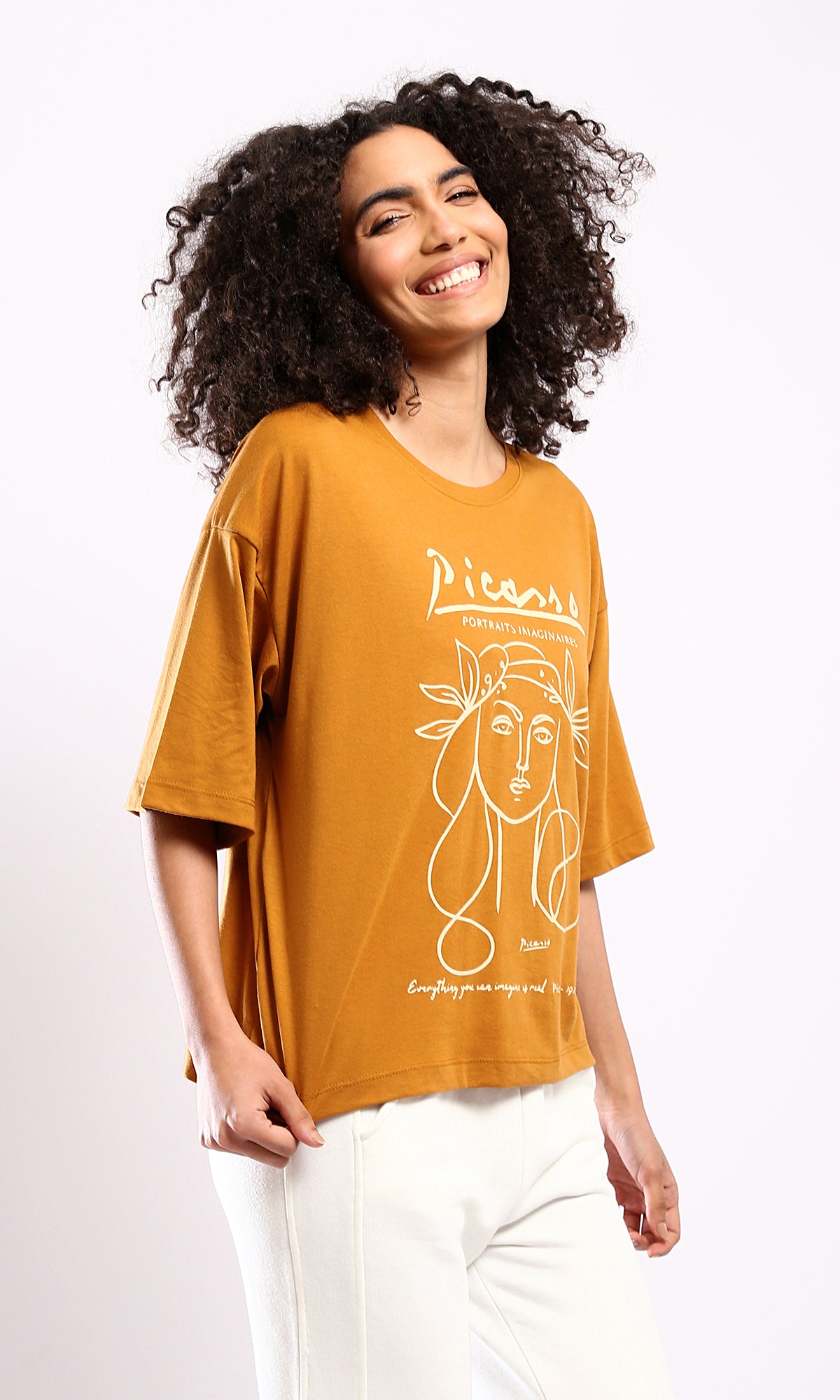 Picasso Graphic Mustard Oversized T-Shirt - O182843