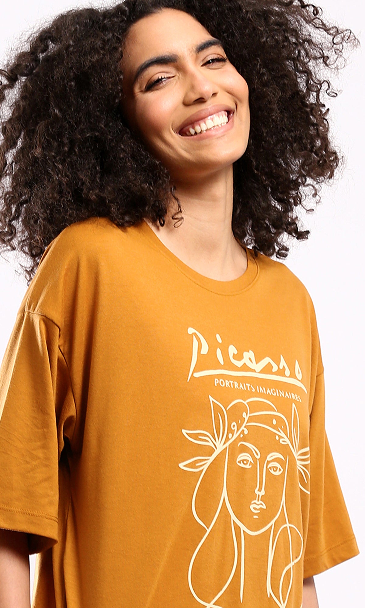 Picasso Graphic Mustard Oversized T-Shirt - O182843