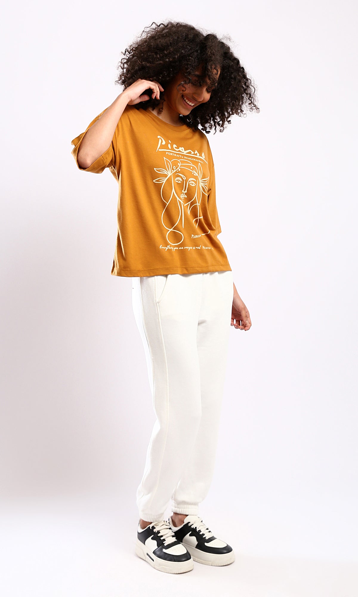 Picasso Graphic Mustard Oversized T-Shirt - O182843