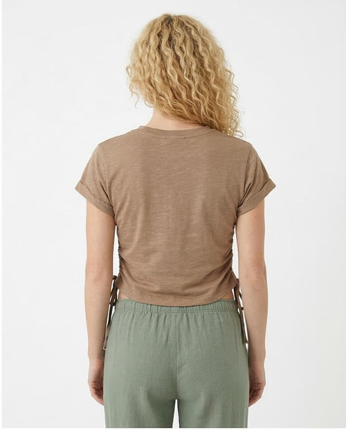 Ravin Women’s Desert Vibes Ruched Side Graphic Crop T-Shirt - Taupe - O182844