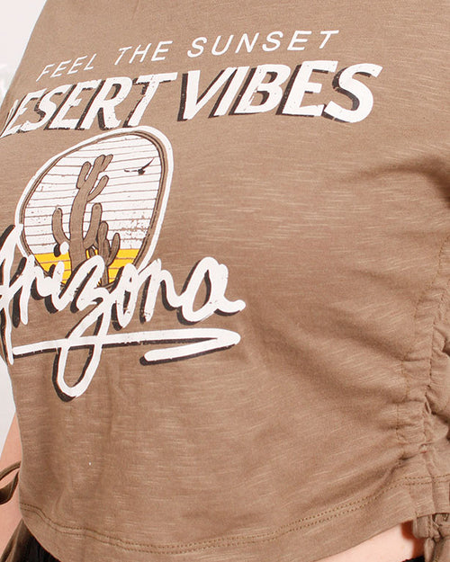 Ravin Women’s Desert Vibes Ruched Side Graphic Crop T-Shirt - Taupe - O182844