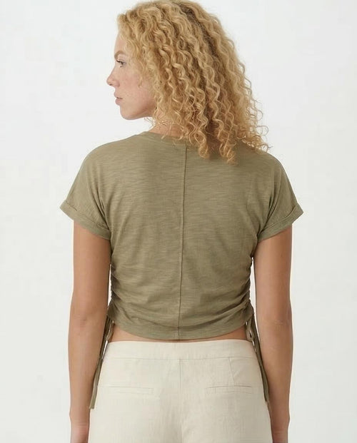 Ravin Adventure Series: Ruched Side Graphic Tee-Khaki - O182845