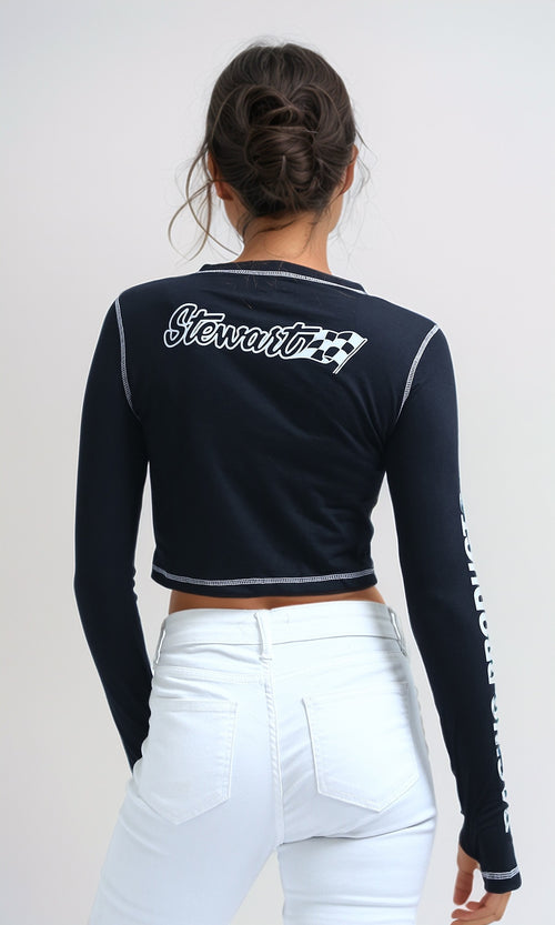 O182847 - Summer Long Sleeves Tee with Stitched Details - Black